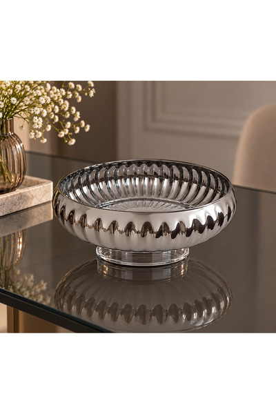 AYZ HOME Gümüş Ayna Dekorlu Kristal Cam Ayaklı Kase