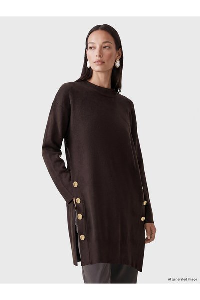 LC Waikiki TWO MT SHOP QUALITY LCW EVERYDAY Brown Knit Solid Round-Neck Women...