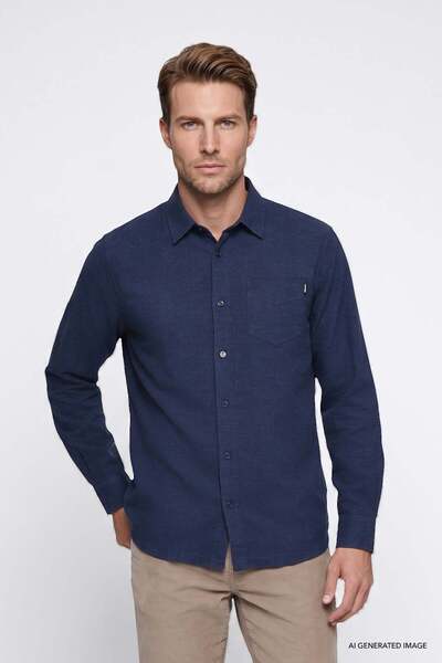 WRANGLER Regular Fit Navy Blue Men's Shirt W2520583410 Navy Blue Shirt