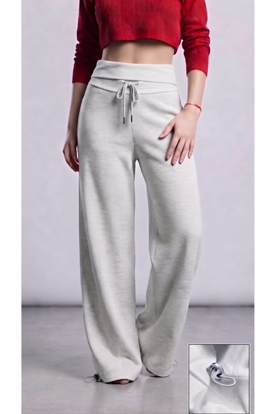 EsSo butik Women's Modal Fabric Bell-Waisted Folded Cuffed Wide Leg Sweatpant...