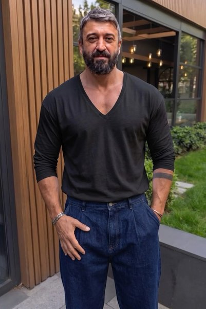 bozdemirtshirt %100 Pamuklu Oversize Derin V yaka Uzun Kol T-shırt (9006)