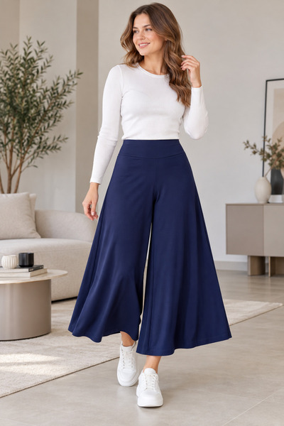 SERAPA Plus Size Viscose Combed Cotton Flexible Waist Skirt Pants Wide Leg Co...