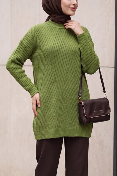 Modamorfo Running Knitted Diamond Patterned Knitwear Tunic