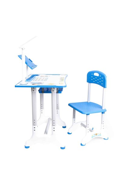 Z-Tools Set birou și scaun pentru copii, lampă LED, înălțime reglabilă, albas...