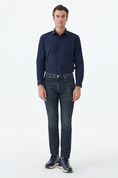 Jakamen Navy Blue Comfort Fit Washable Jeans Denim Trousers