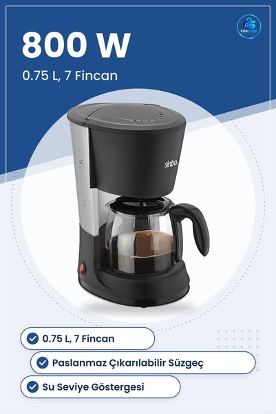 TARER Filtre Kahve Makinesi 800W 0.75L 7 Fincan Paslanmaz Süzügeli Su Göstergeli Kolay Temizlik Ev Ofis