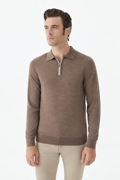 Jakamen Mink Slim Fit Wool Zippered Polo Collar Knitwear