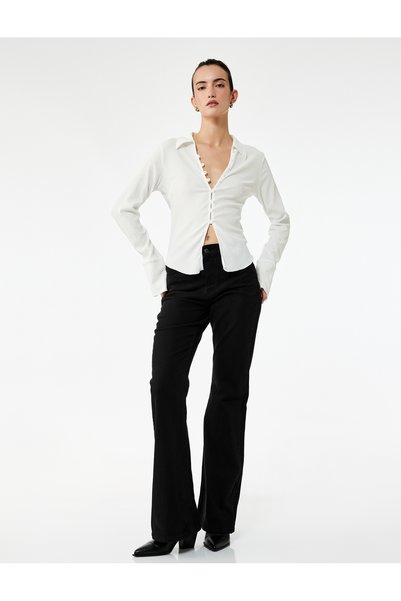 Koton Cotton Slim-Fit High-Pocket Button-Front Flared Pants - Flare Jeans