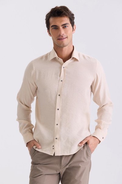 Jakamen Μπεζ πουκάμισο Comfort Fit με κουμπιά με γιακά