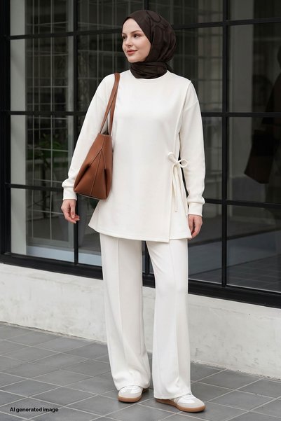 InStyle شق طقم مودال أبيض مع ربطة عنق