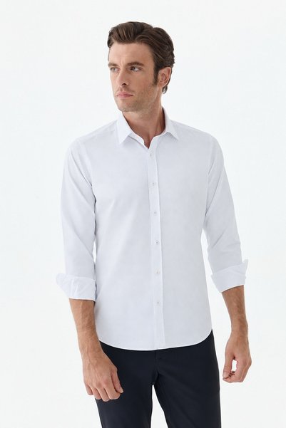 Jakamen White Comfort Fit Italian Collar Patterned Shirt
