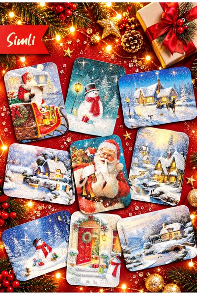 Mia Pera 9-Piece Glittering New Year Postcard Set New Year 9-Piece Snowman Sa...