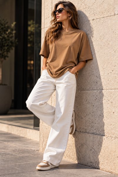 Lizbon Style Tricou de damă, oversize obișnuit, 100% bumbac, croială conforta...