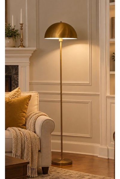 Fico Home Modern Tasarım Torche Ayaklı Lambader Eskitme Gold Gövde Metal Abaj...