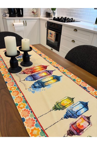 Ayd Home 2-Piece Ramadan Themed Cream Kitchen Set Oven Cover Runner Cloth Eid...
