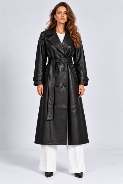 Deriderim Trinity Women's Belted Genuine Leather Trench Coat