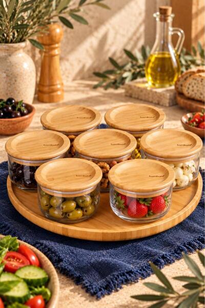 Bambum Duo 300ml 7-Piece Rotating Tray Bamboo Silicone Lid Anti-Slip Glass Br...