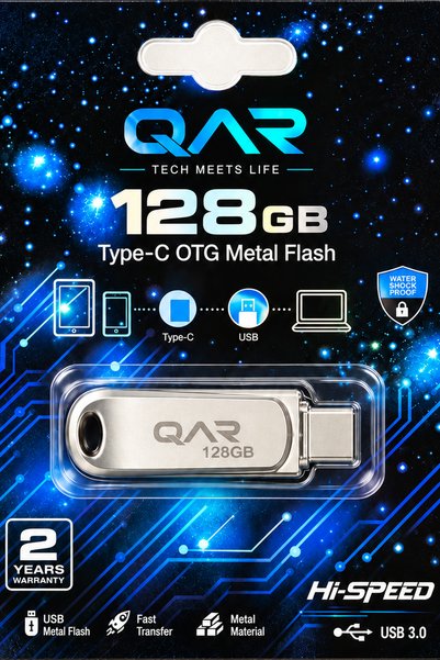 QAR USB 3.0 Type-C OTG 128 GB Metal Flash Bellek