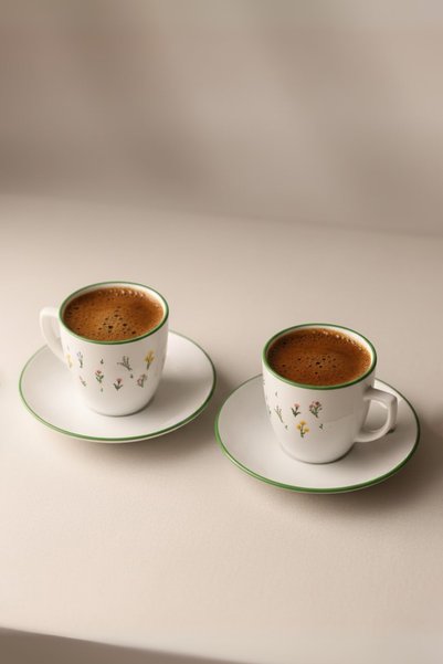 Rakle طقم فناجين قهوة خزفية بنقشة نباتية، قطعتان، سعة 110 مل