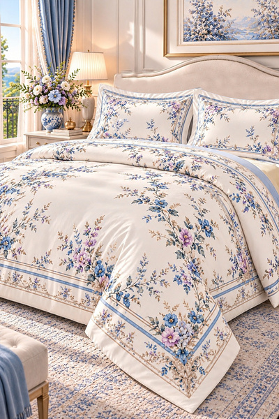 MonoHome Premium Cotton Double Duvet Cover Set, Vintage Jasmine