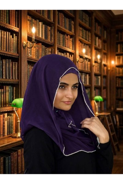 ALDAIYR شال شيفون بحافة حجرية 180 حجر سانتا