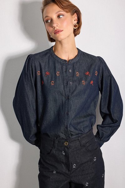 Gusto Hayalperest Koleksiyonu Nakışlı Denim Gömlek - Lacivert