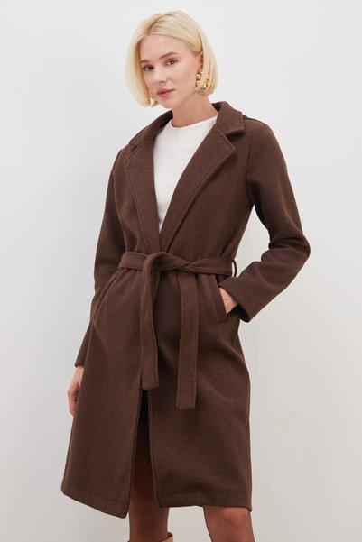 Fulla Moda Belted Double-Breasted Collared Long Cashmere Coat