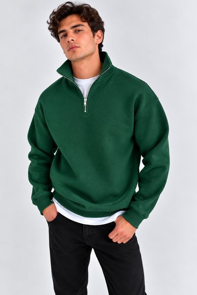 İLKCET MODA Hanorac unisex oversize verde cu fermoar