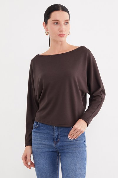 Fulla Moda Basic Boat Neck Bat Sleeve Modal Blouse