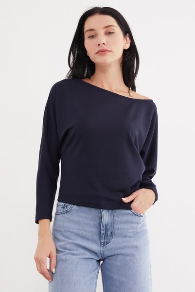 Fulla Moda Basic Kayık Yaka Yarasa Kol Modal Bluz