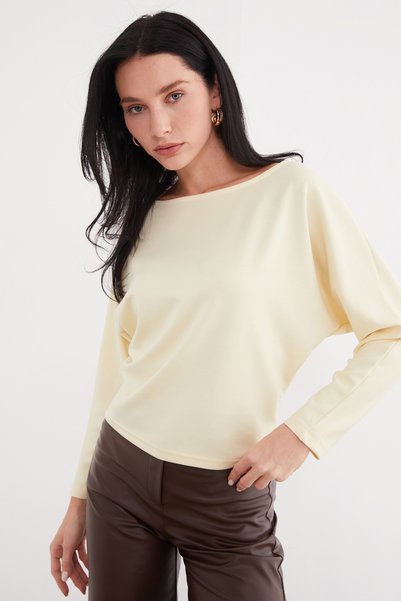 Fulla Moda Basic Kayık Yaka Yarasa Kol Modal Bluz