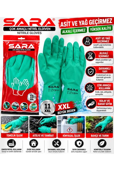 SARA Çok Amaçlı Nitril Eldiven Asit Ve Yağ Geçirmez Alkali İçermez Endüstriyel Ve Evde Kullanılır XXL
