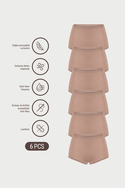 AUW Kadın Lastiksiz Pamuklu Modal Basic Boyshort 6'lı - SoftFit