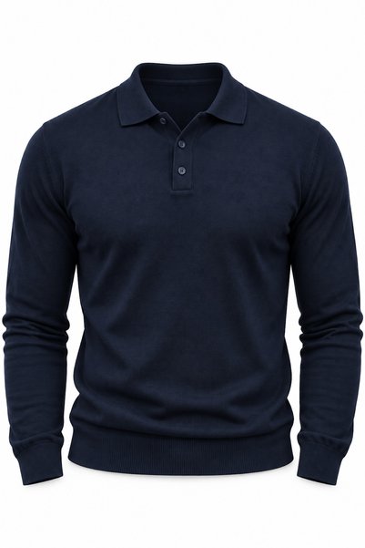 Valiberta Portofino Premium Düğmeli Polo Yaka İnce Erkek Triko Kazak - Lacivert