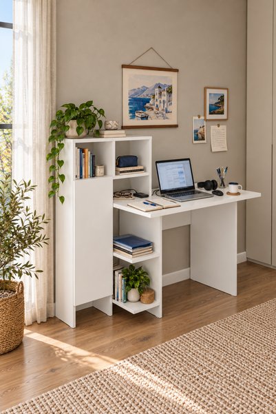 ARNETTİ Buğra Dolaplı Çalışma Masası Beyaz | Bilgisayar Masası ve Home Office...