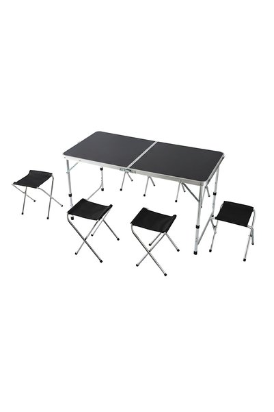 Relaxdays Masă pliabilă cu 4 scaune de camping, Relaxdays, 71x120x60 cm, alum...