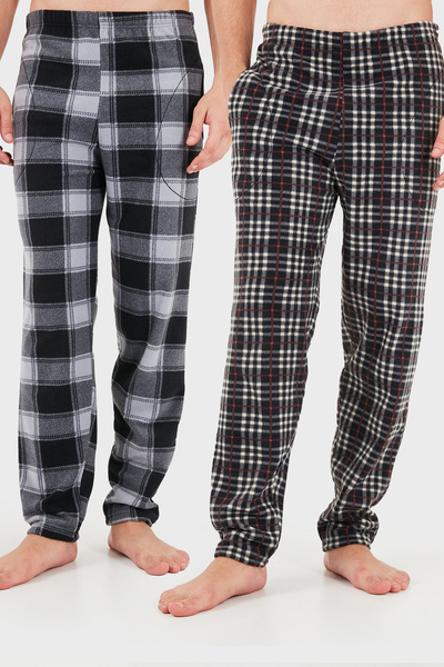 Buratti Lastikli Bel Düz Paça Ultra Soft Polar 2'li Paket Pijama Altı Erkek P...