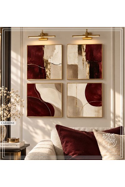 Tablomtr Carmine- Dijital Baskılı Gold Metal Çerçeveli Gerçek Camlı 4'lü Deko...