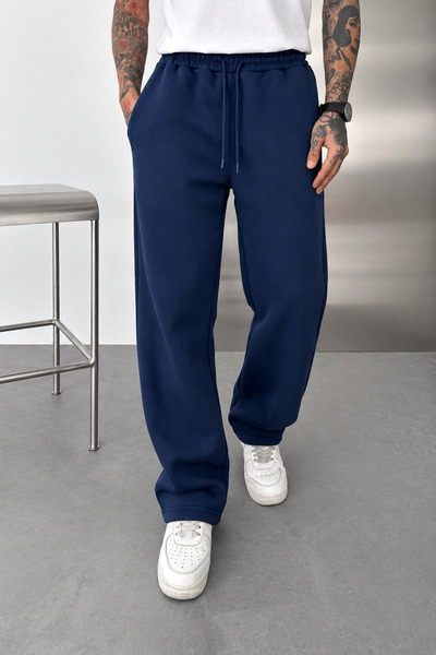 İLKCET MODA Pantaloni de trening largi, cu picior lat, albastru marin, suprad...