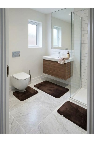 Neptune 3-Piece Bath Mat Set (50x80 cm, 50x40 cm, 60x40 cm), Fluffy and Absor...