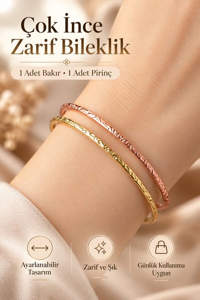 NBS Beautiful Naturel Stones Very Thin Copper, Brass Adjustable Bracelet 2 Pi...