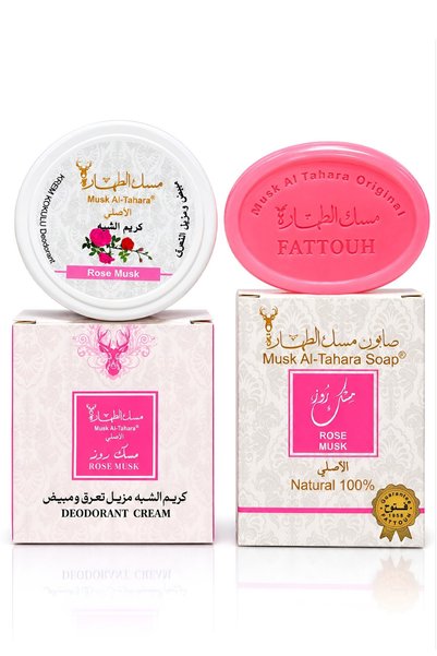 MUSK AL TAHARA صابون روز مسك للمناطق الحساسة والجسم 50 جرام + كريم مضاد للتعر...