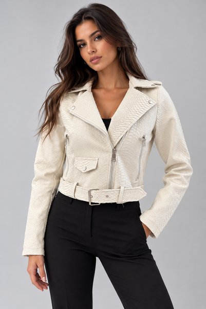 İLKCET MODA Jachetă de damă slim fit ecru cu detaliu cu fermoar