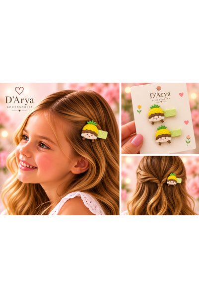 Darya D’Arya Handmade Ceramic Pineapple Hat Girl Figure 2-Piece Girl's Clip H...
