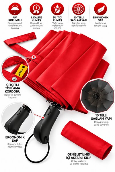 AVENTUS Kaymaz Saplı Uv Korumalı 10 Telli Şemsiye