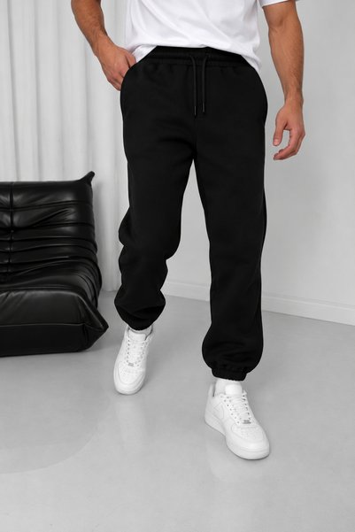 İLKCET MODA Pantaloni de sport negri oversize unisex, cu picioare late, din c...