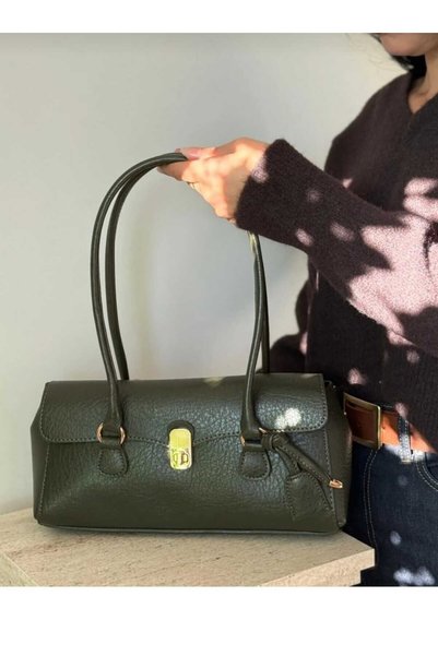 ÖZÜM ÇANTA Women's Long Handle Rectangular Model Handbag and Shoulder Bag Khaki