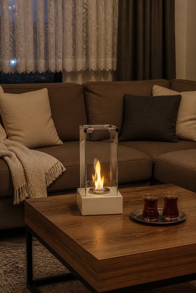 Starfire Mini Tornado Camlı Masa Üstü Şömine Bioethanol Bacasız Dekoratif Ateş Çukuru Beyaz