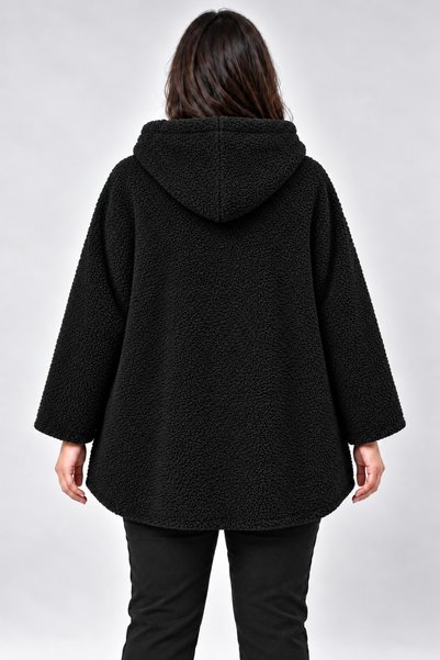 Curvy Trend Büyük Beden Kapşonlu Fermuarlı Sherpa Kuzu Kumaş Ceket