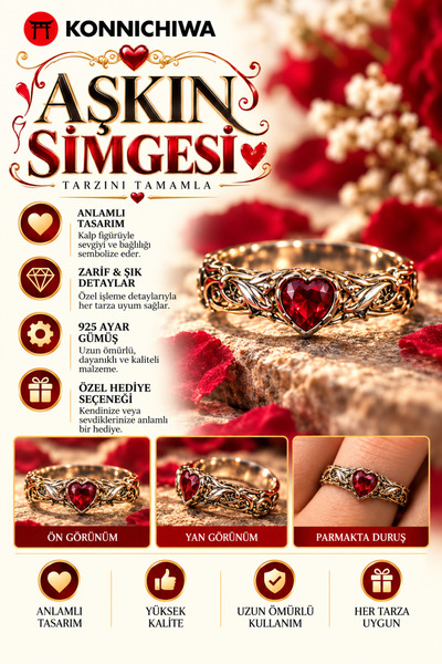 FG KONNİCHİWA Red Heart Stone Embellished Ring